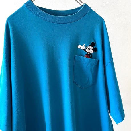 90's Mickey Mouse Embroidery Design Pocket Tee (made in USA)