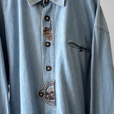 Euro Vintage Embroidery Design Denim Shirt