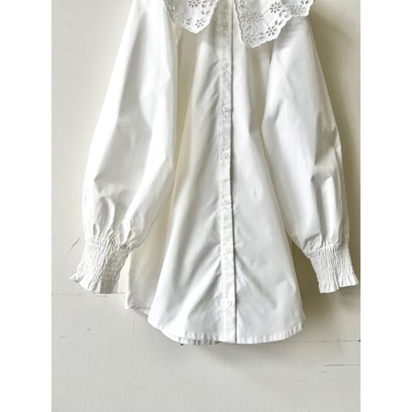 Lace Collar White Long Blouse