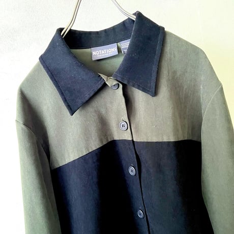 Vintage Bi-color Design Fake Suede Shirt