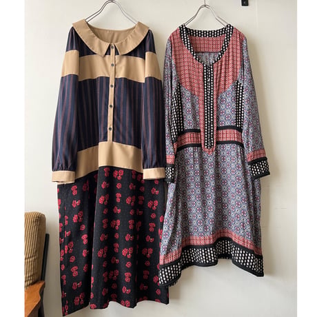 Stripe & Flower Pattern Docking Maxi Dress