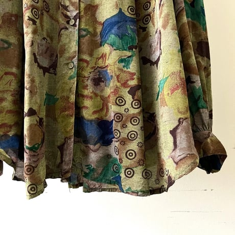 Euro 80-90's Art Pattern Gather Shirt