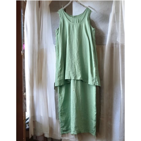 Euro Vintage Fake Layered No Sleeve Linen Dress