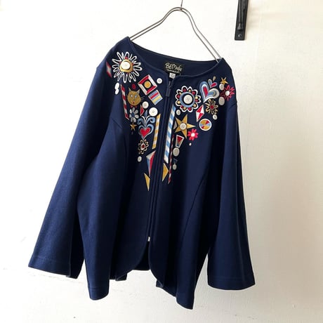 80-90's Bob Mackie Embroidery  Cat Design JKT (deadstock)