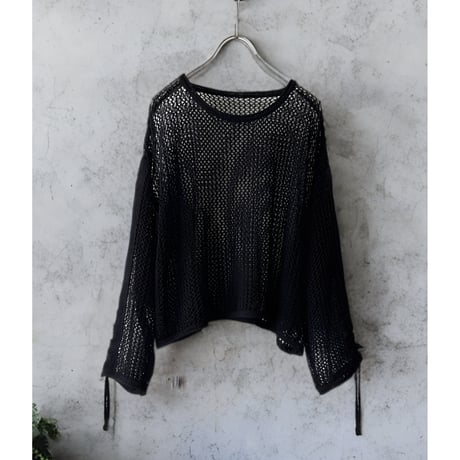 Gather Sleeve Short Mesh Knit