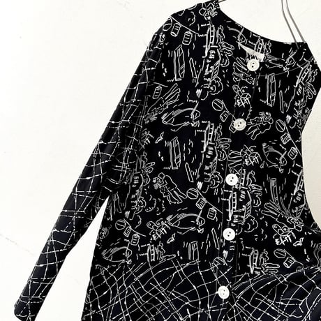 US Vintage POP Art Pattern No Collar Design Shirt