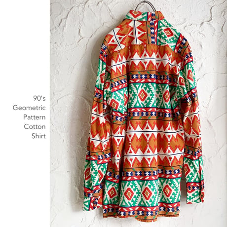 90's Geometric Patternコットンシャツ