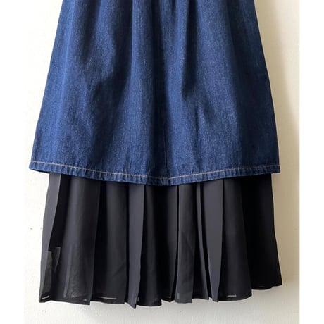 Layered Design Denim Long Skirt