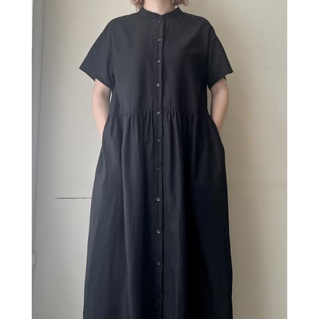 【即納品】ギャザーワンピース(ショートスリーブ)ブラック120丈