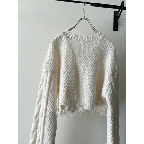 Short Cut Design Aran Knit Sweater