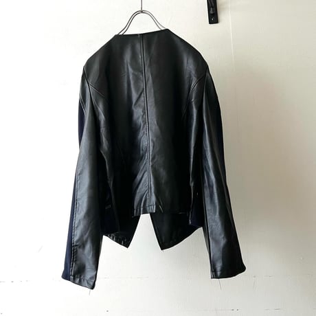 Fake Lether & Knit Switch Pattern Riders JKT
