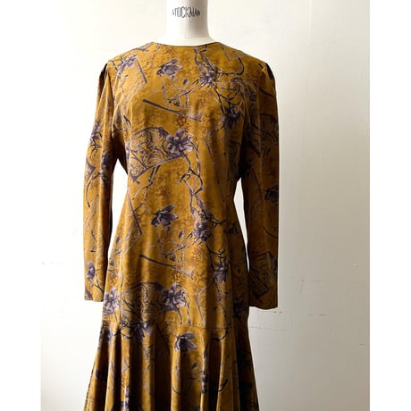 Vintage Botanical Pattern Back Belt Dress