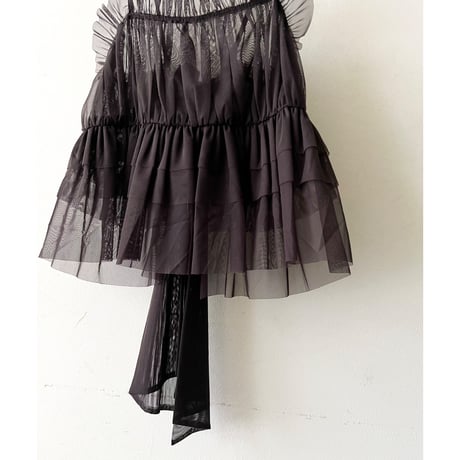 Back Ribbon Sheer Tulle Ruffle Top