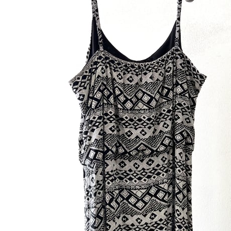 Vintage Geometric Pattern Camisole Maxi Dress