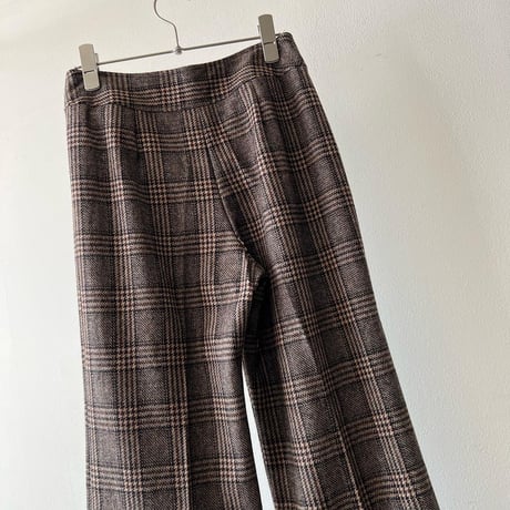 Vintage Check Pattern Wool Flare Pants