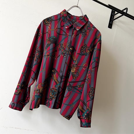 Vintage Stripe&Scarf Patternシャツブラウス