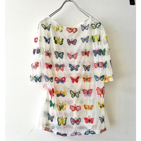 Euro Vintage Butterfly Bijou Embroidery Design Sheer-top (made in Italy)