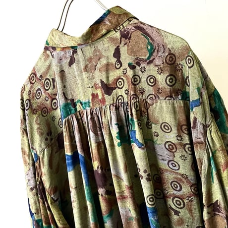 Euro 80-90's Art Pattern Gather Shirt