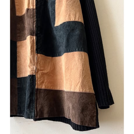 Vintage Suede Patchwork Design Combi-knit JKT