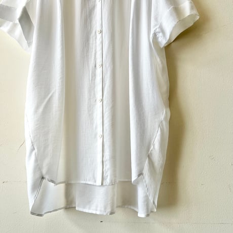 Front Tuck Short Sleeve Loose Silhouette Shirt Blouse