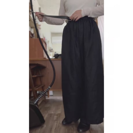 【即納品】【ブラック】リネンツイルイージーパンツ