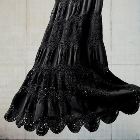 Black Color Crochet Design Long Skirt
