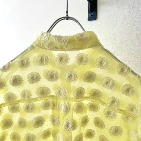 Lemon Color Flower Dot Pattern Short Sheer Shirt