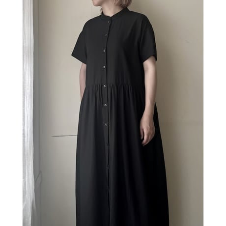 【即納品】ギャザーワンピース(ショートスリーブ)ブラック120丈