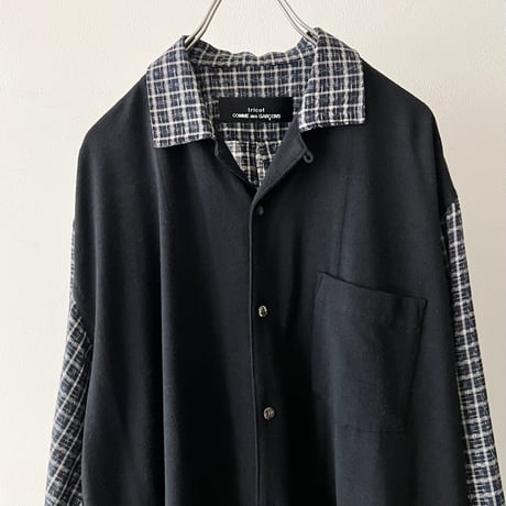 80's tricot COMME des GARCONS Check Pattern Open Collar Shirt