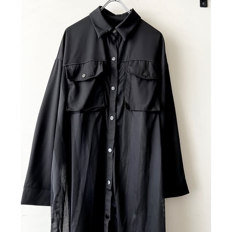 Stripe Pattern Mesh Long Shirt Dress
