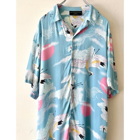 90's No Bounderies Crane Pattern Open Collar Shirt