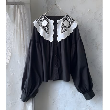 Lace Collar Gather Design Short Blouse