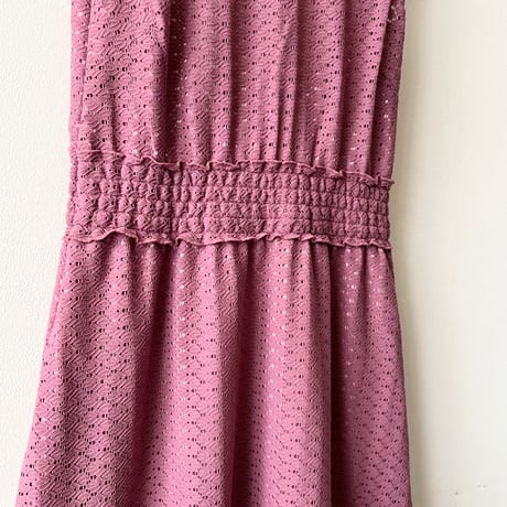 Lace Design No Sleeve Waist Shirring Dress
