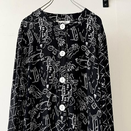 US Vintage POP Art Pattern No Collar Design Shirt