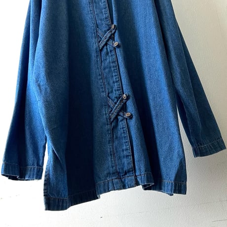 90's No Collar Design Denim Shirt