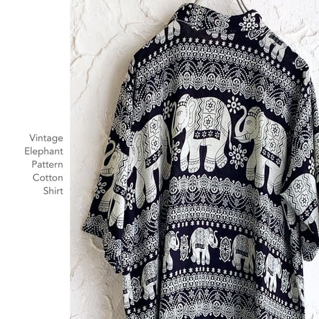 Vintage Elephant Pattern Cottonガーゼシャツ