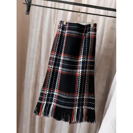 John Branigan Plaid Pattern Knit Long Skirt (made in Ireland)