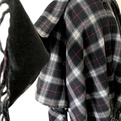 Euro Vintage Check Pattern Cape Coat