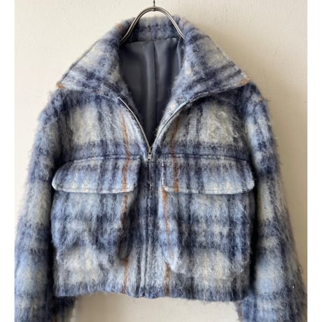 Vintage Plaid Pattern Shaggy Wool Short JKT