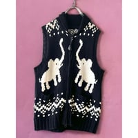 Elephant Pattern Zip-up Knit Vest