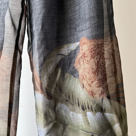 Tiger & Botanical Print Sheer Wide Pants