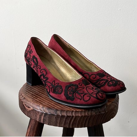 Old Yves Saint-Laurent 刺繍ヒールパンプス