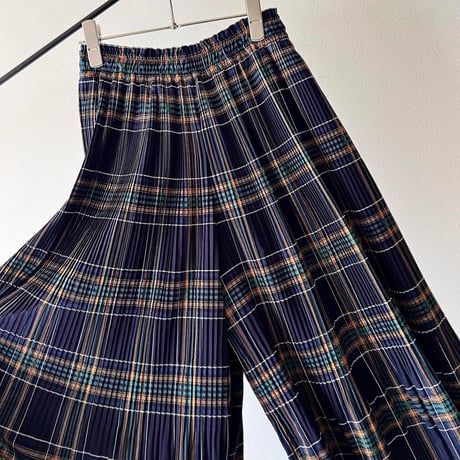 Old Check Pattern Pleats Wide Pants