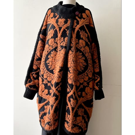 Euro Vintage Botanical Pattern Knit Gown Coat