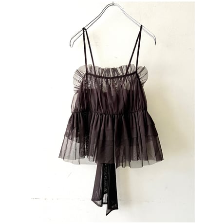 Back Ribbon Sheer Tulle Ruffle Top