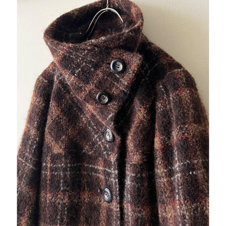 Vintage Plaid Pattern Shaggy Wool Long Rib Coat