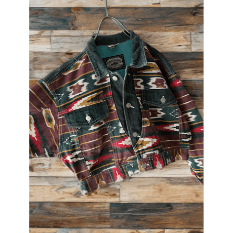 Vintage Native Pattern Short Denim JKT