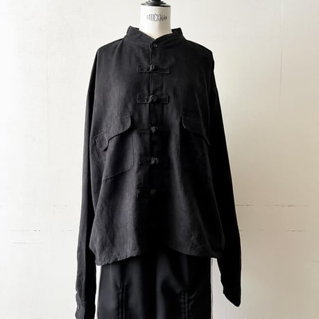"Remake" Fake Suede China Shirt (color : black)