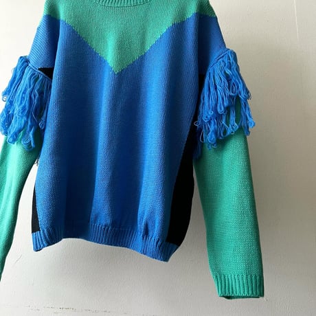 Fringe Design Switch Pattern Knit Sweater