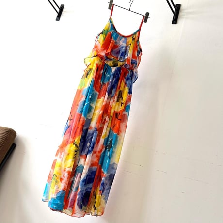 Vintage  Flower Art Pattern Camisole Long Dress
